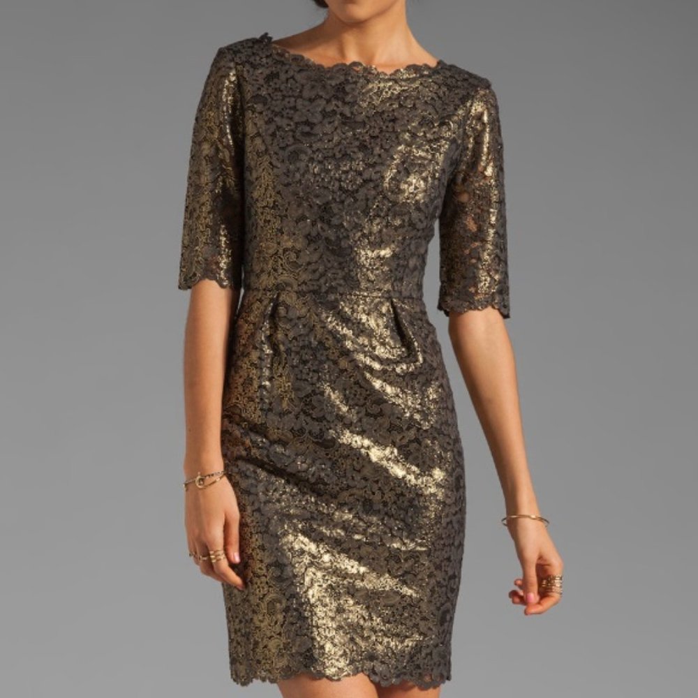 Shoshanna Metallic Gold Guipure Lace Minka Dress